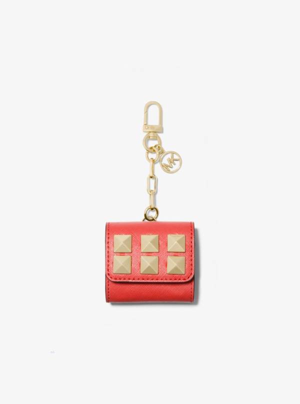 Damske Puzdro Na Mobil Michael Kors Studded Saffiano Leather Clip Case For Apple AirPods® Hnede Ruzove - Doplnky Michael Kors Vypredaj | WNHDB-5380